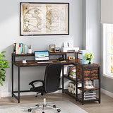 Tribesigns Rustic L Shaped Desk with Drawers and Shelves for Home Office Tribesigns