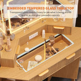 GarveeHome 48 in Fluted Makeup Vanity Desk, Large Lighted Corner Vanity with HD Triple Mirror and Lights, Dressing Table with Glass Top & Charging Station for Bedroom GarveeHome