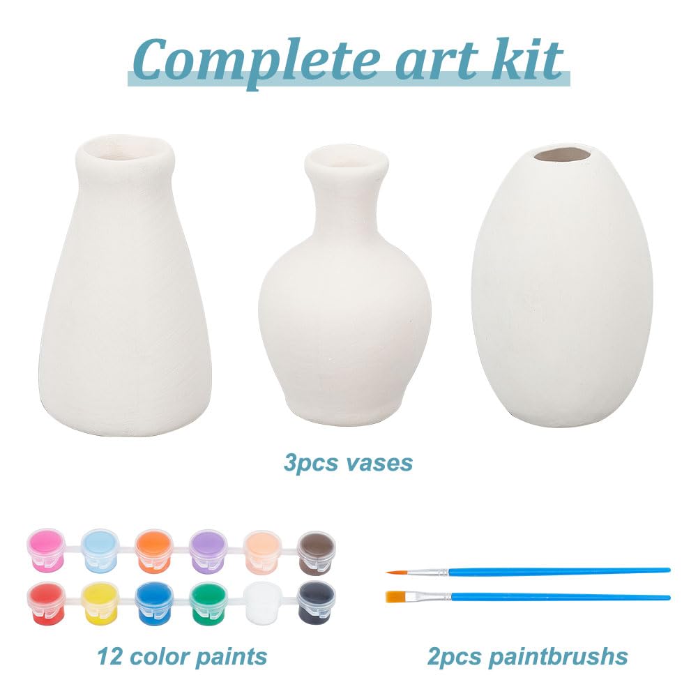 WEBEEDY 3 Sets Vase Pottery Painting Kit Paint Your Own Ceramic Vase Set Ready to Paint Ceramics DIY Paint Craft Kit for Craft Project Fun Home Acticity WEBEEDY