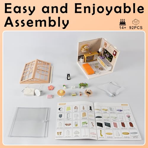 BeepZipp DIY Miniature House Kit for Adults, LED Living Room Dollhouse Kit with Furniture & Roof, Creative Building Toy for Mini Figures, Adult Craft Kits & Room Decor Gift