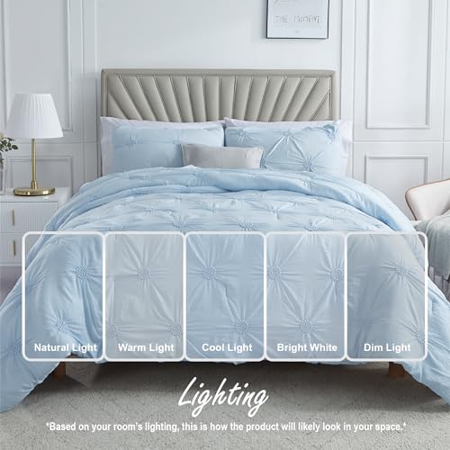 Swift Home Twin/Twin XL Baby Blue Comforter Set - Ruched 3D Floral Pintuck Bedding Set - 2 Pieces Bed Linen, 1 Comforter and 1 Pillow Sham Swift Home