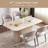 Valivestia 63" Large Dining Table for 4 6, Rectangular Farmhouse Modern Kitchen Dinner Table with Rounded Corners & Wood Strip Pedestal Base Rectangular for Dining Room, Stone Patterned Valivestia