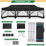 COBIZI 10x30 Heavy Duty Pop Up Canopy with 8 Sidewalls, Commercial Gazebo Party Tent with Mosquito Netting Wall Easy Set Up Outdoor Instant Screen Tent for Backyard, Patio, Garden, Black COBIZI