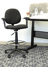 Boss Office Products B1691-BK Stand Up Fabric Drafting Stool with Adjustable Arms in Black Boss Office Products
