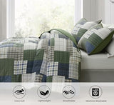 Chezmoi Collection Cedar 2-Piece Printed Patchwork Quilt Set, Green Navy Plaid Coverlet - Pre-Washed Microfiber Lightweight Bedspread for All Seasons, Twin Size Chezmoi Collection