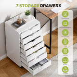7 Drawer Chest, Dressers Storage Cabinets, Dresser Mobile Cabinet with Wheels, Drawers Organization Furniture for Office, Home, White Simple Deluxe