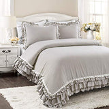 Lush Decor Ella Ruffle Lace Comforter, 3 Piece Set, King, Light Gray - Cute Comforter - King Bedding Set - Gray Bedding - Coquette Decor - Ruffle Trim - Lace Trim Lush Decor