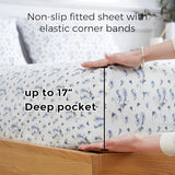HENGWEITEXT King Sheet Set, 4 Piece Bed Sheets for King Size Bed Set, 17 Inch Sheets Deep Pocket, Soft and Breathable Microfiber, Wrinkle Free, Printed Light Blue Flowe Patterned Double Bedding HENGWEITEXT