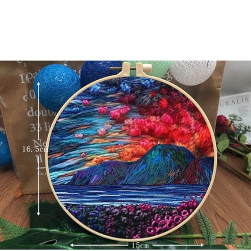 JRYYR Friendship Gifts Beginner Embroidery kit for Adults,Embroidery Kits for Beginners DIY Cross Stitch with Patterns and Instructions (Flower Forest and Sea Mountain)