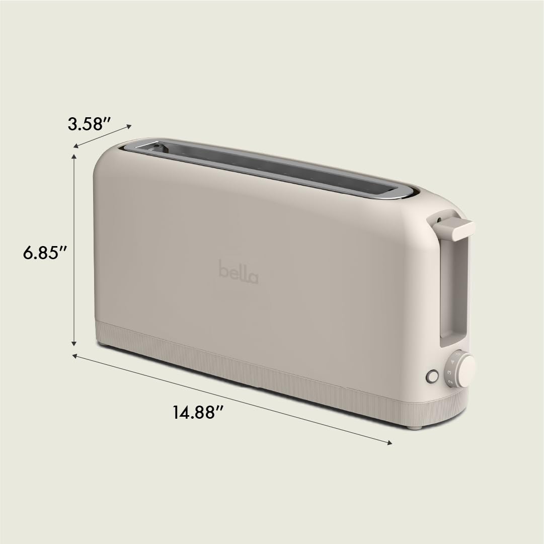 bella 2 Slice Slim Toaster, Fits-anywhere™ Kitchenware, 6 Setting Shade Control with Reheat & Cancel Buttons, Removable Crumb Tray, 10” Long Slot, Anti Jam & Auto Shutoff, 900 Watt, Oatmilk BELLA