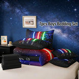 Feelyou 3D Galaxy Lightsaber Comforter Set with Sheets Green Blue Red Lightsaber 7 Piece Bedding Set Full Size for Kids Boys Girls Bedroom Bed Decor Lightsaber Bed in a Bag Neon Lightsaber Bed Set Feelyou