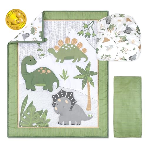 The Peanutshell 3 Piece Baby Crib Bedding Set for Boys - Newborn, Infant & Toddler Nursery Bed Set Decor with Fitted Crib Sheet, Dust Ruffle Comforter - Dinosaur Dreams The Peanutshell