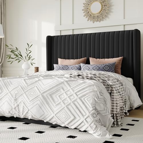 Allewie Queen Size Lift Up Storage Bed Frame, Hydraulic Support System, Upholstered Platform Bed Frame, Underneath Storage, Vertical Channel Tufted Headboard with Wingback, No Box Spring Needed, Black Allewie