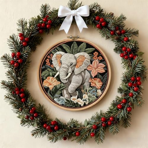 SCECALA 4 Pack Elephant Animal Embroidery Kit - Flower Floral Hand Funny Embroidery Kit for Beginners with Pattern, Complete Cross Stitch Supplies DIY Craft for Adults Sewing Hobby, 1pc Hoops