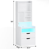 Modern LED Tall Nightstand Set of 2 with Charging Station and Storage, White ADORNEVE