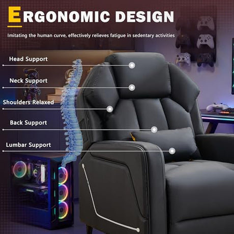 BIAOZHIKE Gaming Recliner Chair with LED Lights Racing Style Big and Tall PU Leather Gaming Chair for Adults Lumbar Support Modern Ergonomic Comfortable Home Theater Seating for Living Room (Black) BIAOZHIKE
