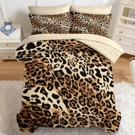 Nesker Comforter Set Queen Size, Cheetah Leopard Print Animal 7 Pcs Bedding for Kids and Adults, Wild Safari Skin Pattern Bed Sheet Sets with Fitted Sheet 2 Pillowcases & 2 Shams Nesker