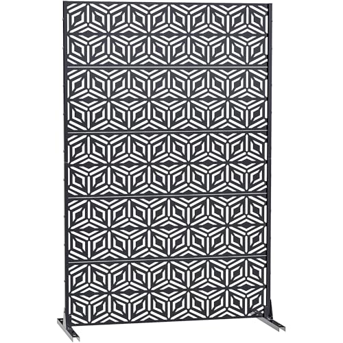 Ultym Metal Privacy Screen with Stand, 5-Panel 72" H×44" W Snowflake Room Divider,Rust-Resistant Steel Fence for Outdoor Indoor, Freestanding Decorative Steel Panel for Patio Garden Balcony Yard Ultym