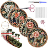 SCECALA 4 Pack Elephant Animal Embroidery Kit - Flower Floral Hand Funny Embroidery Kit for Beginners with Pattern, Complete Cross Stitch Supplies DIY Craft for Adults Sewing Hobby, 1pc Hoops
