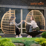 SereneLife Wicker Rattan Egg Chair with Cushions, Indoor Outdoor Egg Chair with Steel Frame and Washable Pillows, Woven Texture, Comfortable Design for Porch, Deck, Garden, or Room, Holds Up to 440lbs SereneLife