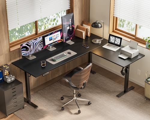 OffiGo 63 Inch Reversible L Shaped Electric Standing Desk, Height Adjustable Corner Stand up Desk, Ergonomic Large Lift Computer Table for Home, Office, Workstation, Black OffiGo