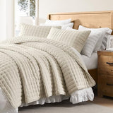 WDCOZY Beige Queen Size Quilts Bedding Sets with 2 Pillow Shams, Neutral Lightweight Soft Bedspread Coverlet, Quilted Blanket Thin Comforter Bed Cover for All Season, 3 Pieces, 90x90 inches WDCOZY