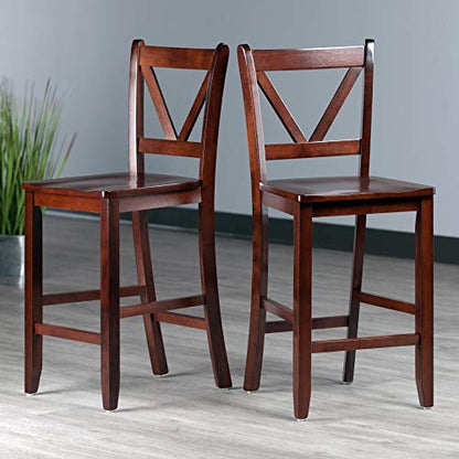 Winsome Wood Victor 2-Piece V-Back Counter Stools, 24-Inch, Brown - WoodArtSupply