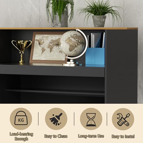 85.8 inches Reception Desk with Counter Modern Front Table Checkout Counter Table Retail Counter for Reception Room,Salon,Office,Store,Shop,Clinic,Lobbies,Retail,Home,Black and Natural