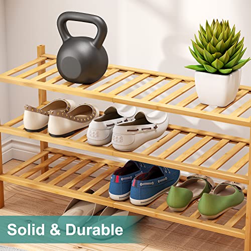 viewcare 3-Tier Long Shoe Rack, Bamboo Wood Shoe Rack for Closet, Entryway & Hallway, Stackable | Beautiful | Functional | Sturdy viewcare