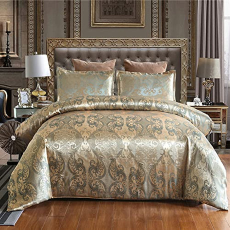 Summer Duvet Cover Silky,Comforter Cover for Single Bed Quilt Cover Luxury Duvet Cover Set with Zipper Bedding Sets-Rose Gold 135x200cm ZPEE