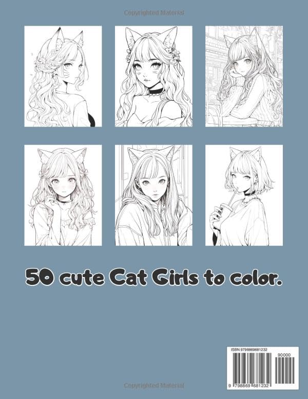 Kawaii Neko Girls Anime Coloring Book: Cute Cat Girls to Color For Teens & Adults