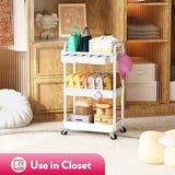SUNALLY Makeup Cart Organizer with Drawers, Floor Skincare Organizers Vanity Storage Organizer, Rolling Makeup Bathroom Storage Cart Cosmetics Display Cases for Skin Care Perfume Nail Polish, White