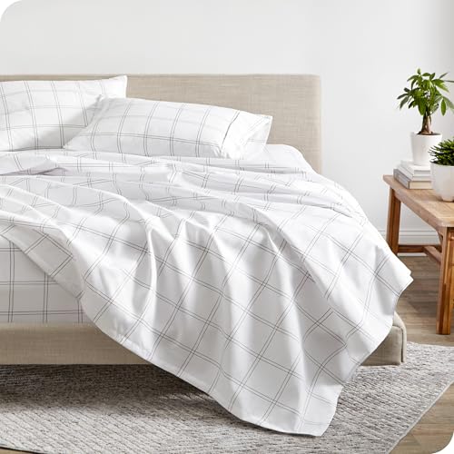 Bare Home Full Sheet Set - Luxury 1800 Ultra- Soft Double Brushed Microfiber - Deep Pockets - Easy Fit - 4 Piece Bedding Sheet Set (Full, Modern Plaid - White/Grey) Bare Home