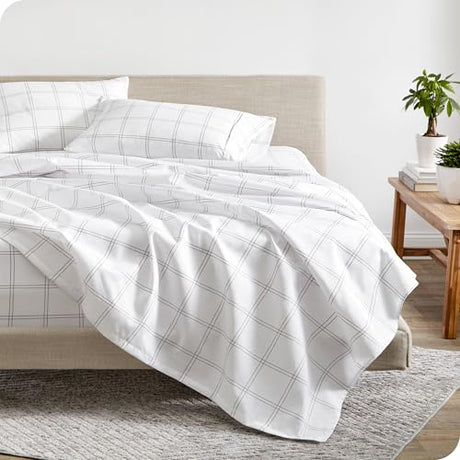 Bare Home Full Sheet Set - Luxury 1800 Ultra- Soft Double Brushed Microfiber - Deep Pockets - Easy Fit - 4 Piece Bedding Sheet Set (Full, Modern Plaid - White/Grey) Bare Home