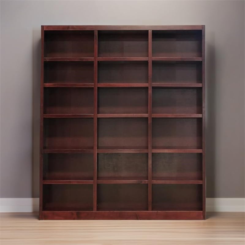 Bowery Hill 84" Traditional Triple Wide Wood Bookcase with Adjustable Shelves in Cherry Finish - WoodArtSupply