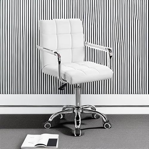Furmax Vanity Office Chair with Wheels, Makeup PU Leather Executive Chair Modern Adjustable Home Desk Retro Comfortable Work Chair 360 Degree Swivel with Arms (White) Furmax