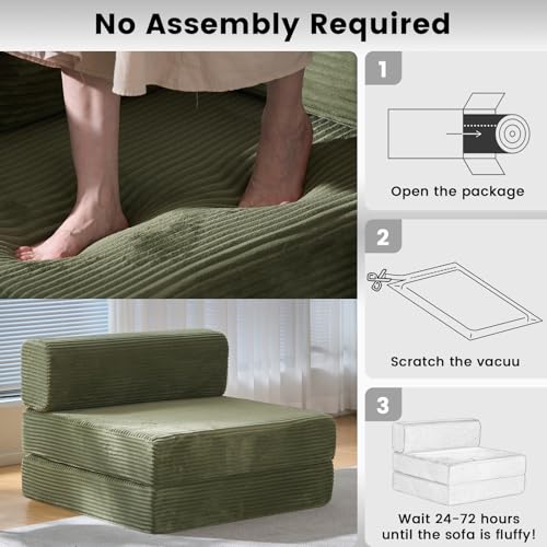 GEARIVY Folding Sofa Bed Convertable Corduroy Couch King Size Floor Sleeper 4-in-1 DIY Combination Modular Sofa Fold Out Futon Lounge Comfy Foldable Lazy cama for Living Room (Green, 39.37″S-HR) GEARIVY