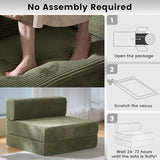 GEARIVY Folding Sofa Bed Convertable Corduroy Couch King Size Floor Sleeper 4-in-1 DIY Combination Modular Sofa Fold Out Futon Lounge Comfy Foldable Lazy cama for Living Room (Green, 39.37″S-HR) GEARIVY