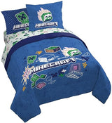 Jay Franco Kids Comforter Set Includes Sheets and Pillow Covers - Soft and Cozy Bed Set for Stylish Room Decor, Blue - Minecraft 02, 7 Piece Queen Bedding Jay Franco