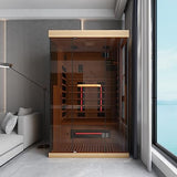 SWHSE 1-2 Person Infrared Sauna 15 Minutes Pre-Warm up Far Infrared Sauna for Home with 7 Colors Chromo Therapy Lighting and Full View Tempered Glass,2-in-1 Towel Holder SWHSE