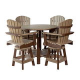 DutchCrafters Recycled Poly Round Balcony Dining Set, Table with 4 Chairs, Bar Height, Swivel Chairs, 5 Piece Patio Furniture Set, Amish Made in USA, Two-Toned Colors (Weatherwood & Brown) DutchCrafters
