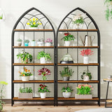 Tribesigns Rustic Brown & Black 74.8-Inch 5-Tier Industrial Curved Bookshelf Set of 2 Tribesigns