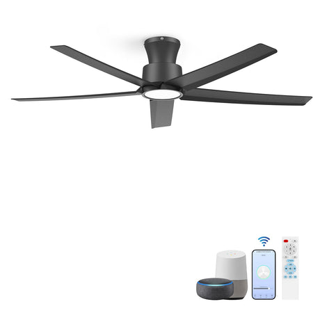 ocioc Smart Ceiling Fans with Lights,52 inch,Reversible Quiet DC Motor,Dimmable,Black Ceiling Fan Compatible with Alexa Google home Indoor/Outdoor ocioc