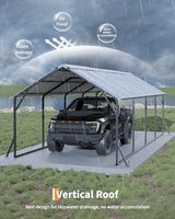 Garveelife 11'x20'x9' Metal Carport, Heavy Duty Steel Car Ports for All-Weather, Vertical Roof Design, for Full-Size Pickup Trucks, Boats, and Tractors GarveeLife
