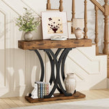 JUSTOGO 43.3" Console Table for Entryway, Industrial Sofa Table Entryway Table, Narrow Wood Accent Tables X-Shaped Metal Hallway Table for Living Room, Small Spaces, Entrance, Foyer, Rustic Brown JUSTOGO