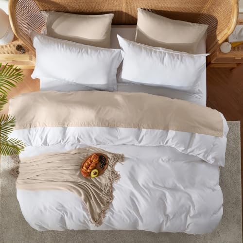 Nestl Full Duvet Cover Set with Comforter Insert - White 4 Piece 80x90 Duvet Cover & 2 Pillow Shams with White Quilted Down Alternative Comforter, Ultra Soft, All Season Nestl