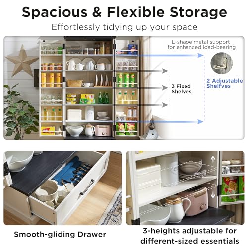 ACCOHOHO 72" Farmhouse Kitchen Pantry Cabinet with Drawer, Tall Storage Cabinet with 2 Barn Doors and Shelves, Versatile Large Rustic Cabinet for ACCOHOHO