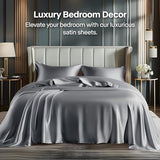 BEDELITE Satin Sheets Full Size Bed Set, Luxury Soft Dark Grey Silky Sheets for Hair and Skin, Similar to Silk Bed Sheets Set 4 Pieces with 1 Deep Pocket Fitted Sheet, 1 Flat Sheet, and 2 Pillowcases BEDELITE