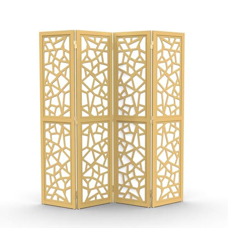 VINGLI 70'' H Room Divider, Non-Woven Fabric Privacy Screen, Indoor Partition Wall Dividers, Freestanding Hinged Space Separator with Modern Unique Pattern (Gold, 4 Panel) VINGLI