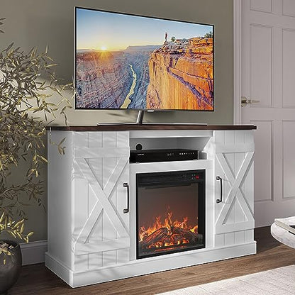 BELLEZE 47" TV Stand with 18" Electric Fireplace Heater & Media Entertainment Center Console Table for TV up to 50" with Open Storage Shelves & Cabinets - Veropeso (White)